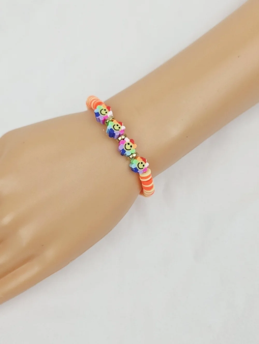 Handmade Clay Bead Multi Color Flower Bracelet